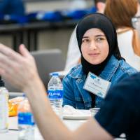 Students have a conversation